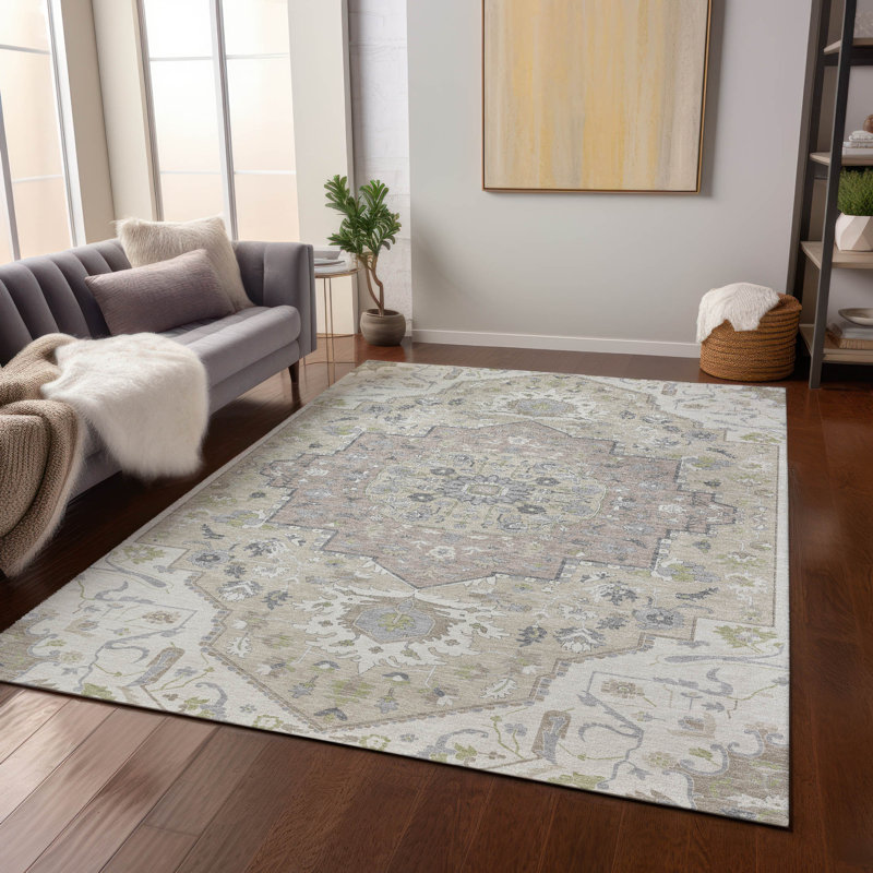Lidia Ivory Washable Indoor-Outdoor Rug - , 8' x 10'
