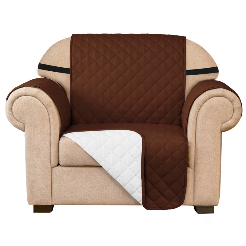 Quilted Reversible with Pockets and Adjustable Strap Armchair Slipcover, Chocolate