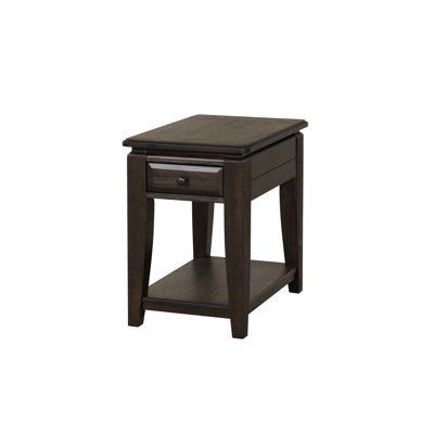 Chairside Table With Efficient Storage - Solid Wood + 26.6 In Height One Drawer Side Mounted Guides Dark Finish Extra