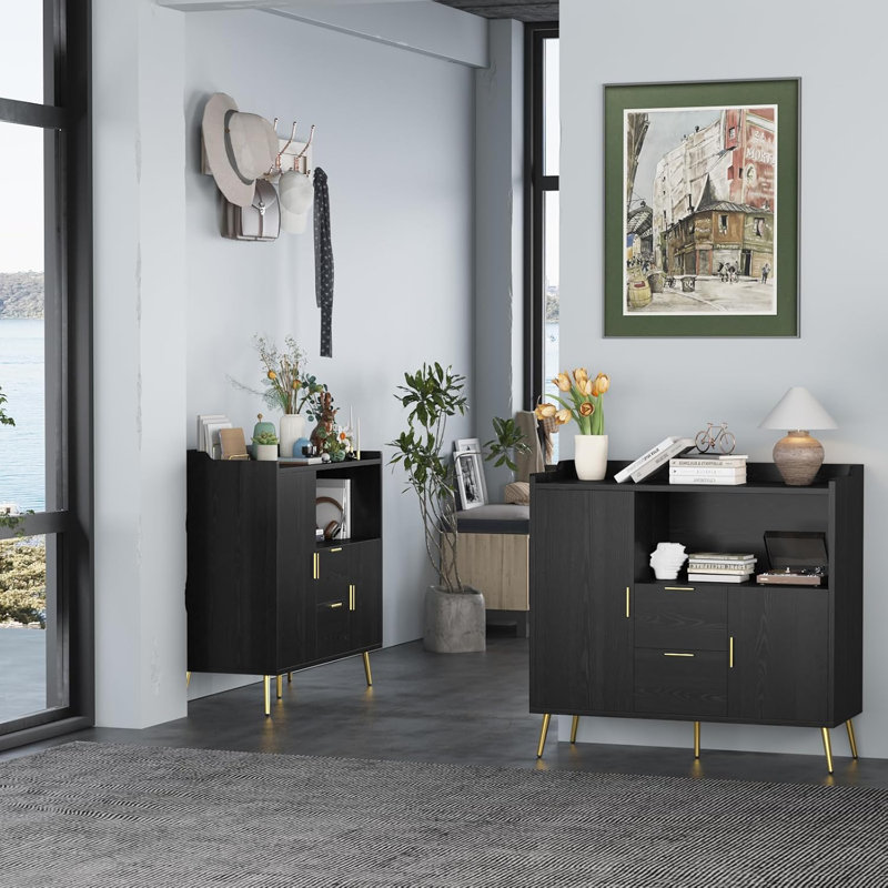 40" Microwave Cabinet, Sideboard Buffet, Coffee Bar Cabinet With Adjustable Shelves, 2 Drawers, 2 Doors, Black