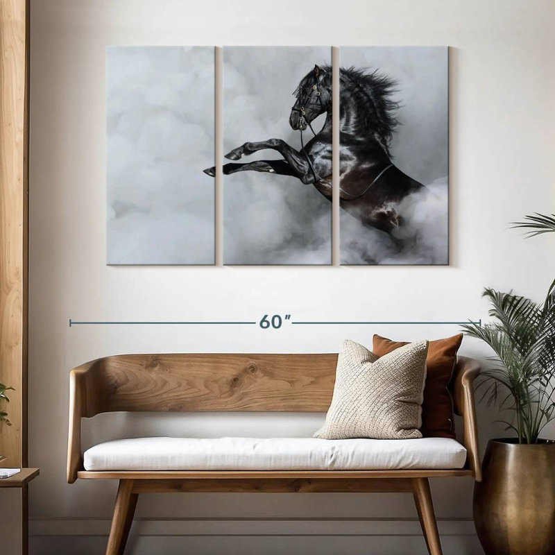 Cheval espagnol noir Brampt, H 32 po x l 50 po