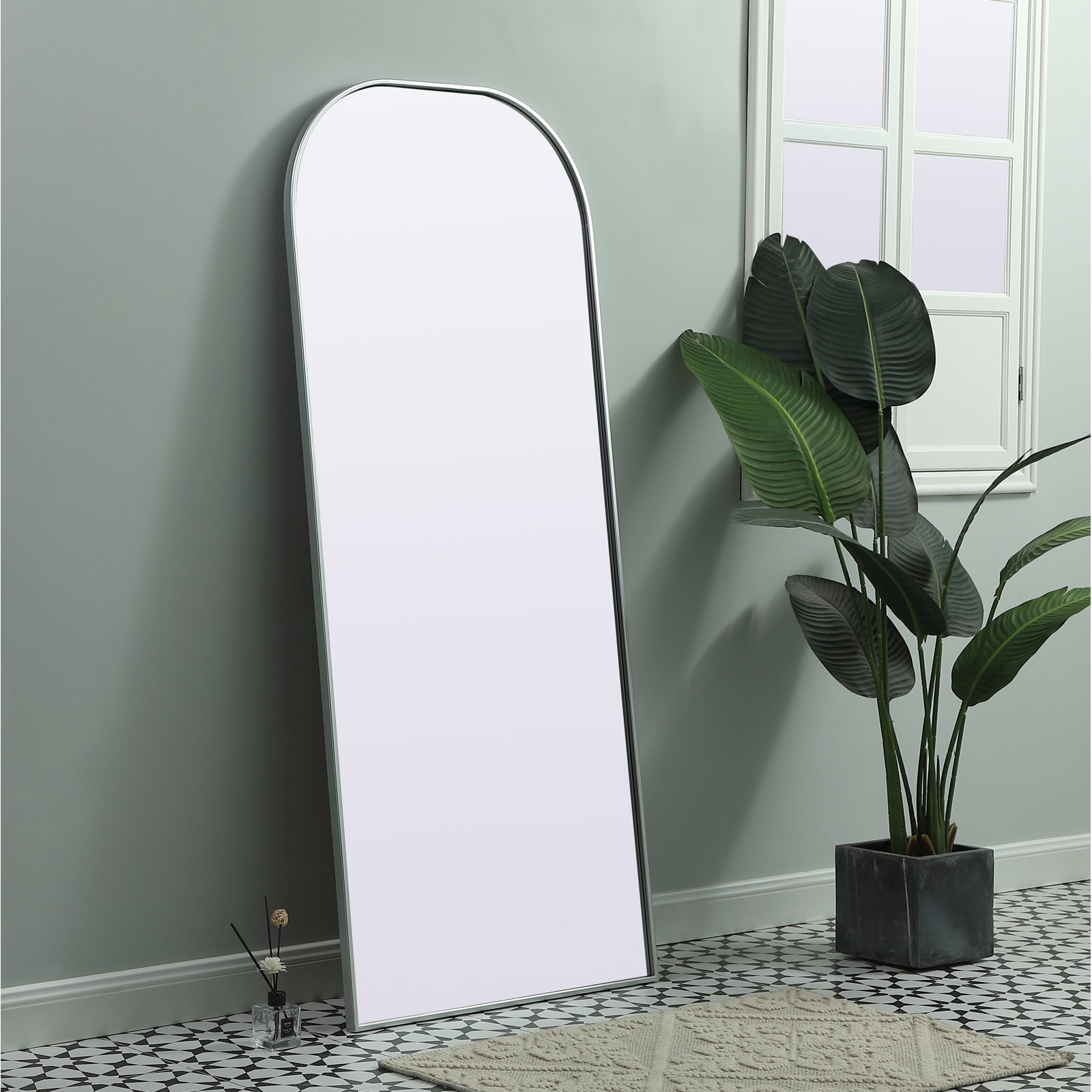 Sabine Metal Wide Arch Wall Mirror, 66" x 28", Silver