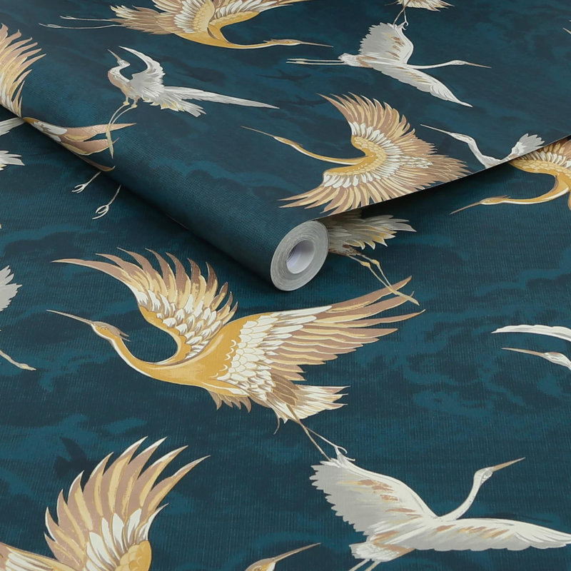 Sublime Kranes Floral Wallpaper, Blue