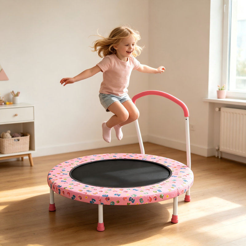 Mini trampoline 36 "pour enfants de 1 à 6 ans, transat intérieur pour tout-petits avec poignée de sécurité - Équipement d'exercice amusant