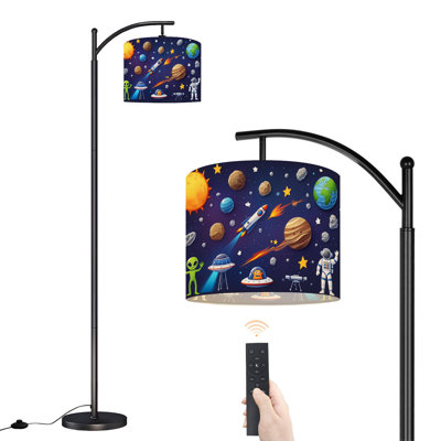 Lampe sur pied en arc Éléments d’exploration de l’espace UFO planètes fusée d'un astronaute caricature Lampes sur pied avec télécommande DEL Abat-jour réglables Hautes lampes pour lire Bureau Salon