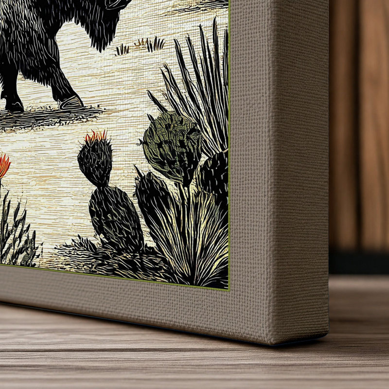 Bear In Desert Solitude Rustic - Print, 30x20 - 76.2 x 50.8 cm, Taupe Border