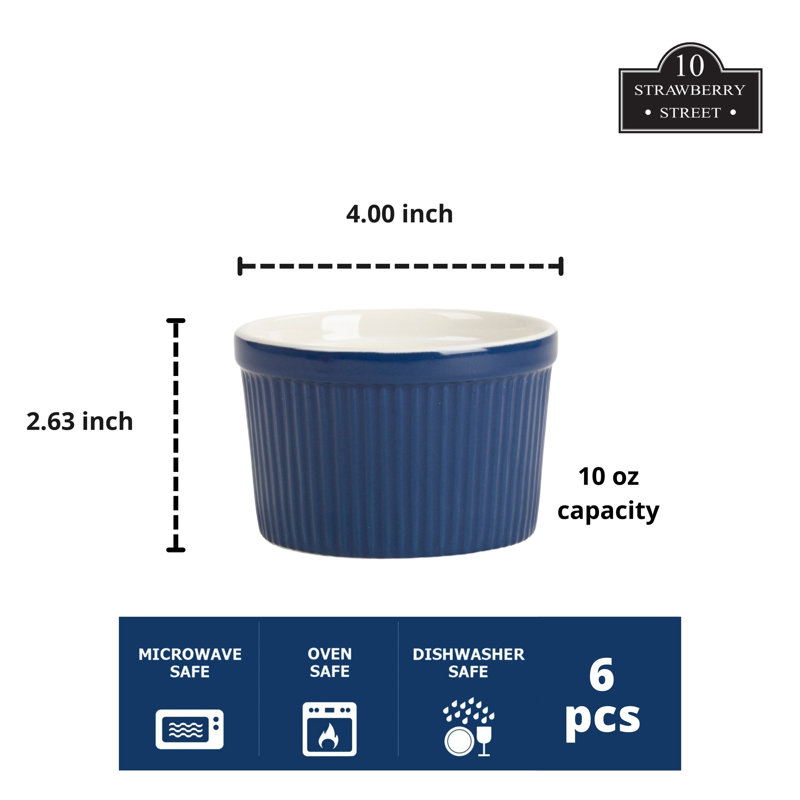 Roma Blue Stoneware Ramekin Set of 6, 10 oz