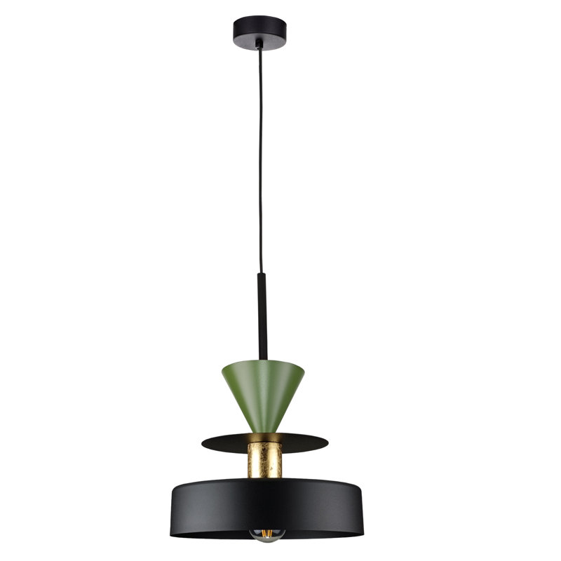 1 - Light Matte Black Drum Pendant, Khaki/Black