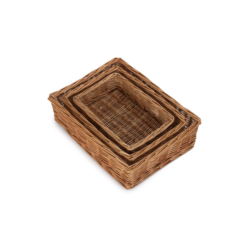 Lily Manor Wicker 3 Piece Storage Basket Tray Set