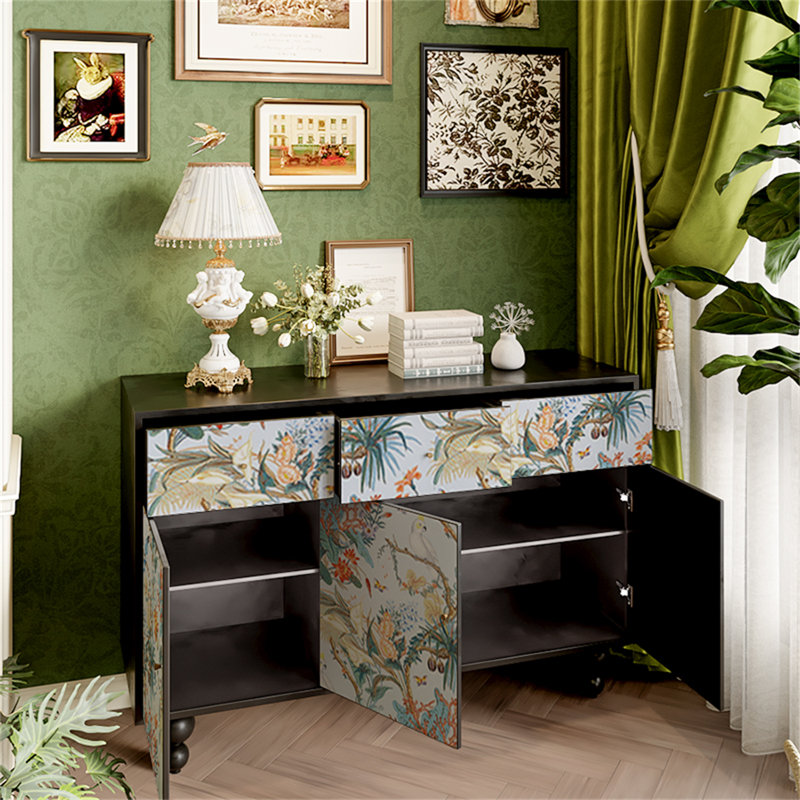 Armoire d'appoint et buffet Abstraction, Noir / multicolore
