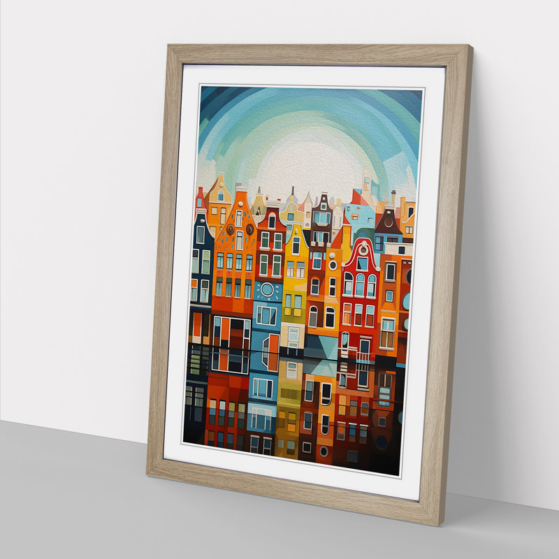 XYZ-FRM-V1223-1799 Amsterdam Geometric No.3 - Single Picture Frame Print on Wood, 64cm H x 46cm W x 2cm D, Oak