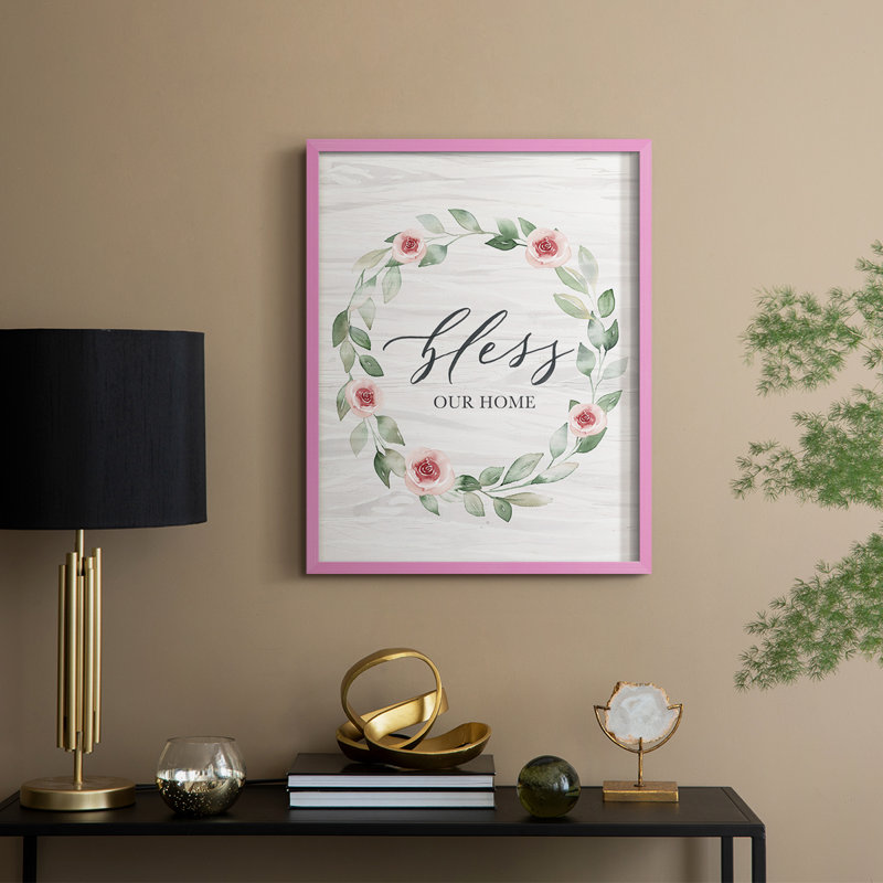 «Bless Our Home», reproduction encadrée - bois massif, H 30 po x l 24 po, Rose
