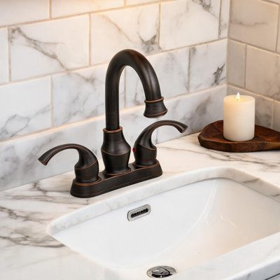 Robinet de salle de bain en bronze huilé avec contrôle à deux poignées, bonde escamotable, robinet de salle de bain