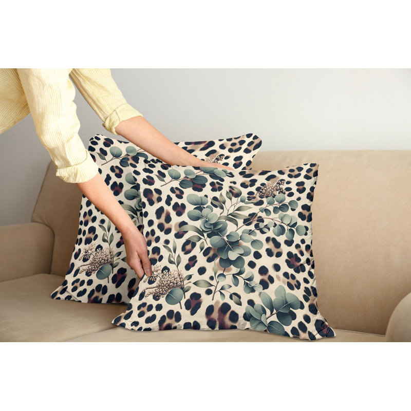 Camel and Laurel Green Leopard Print Microfiber Throw Pillow Covers, Set of 2