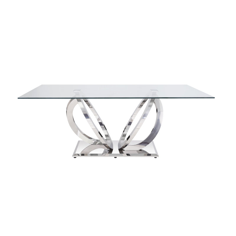 Miska Rectangular Dining Table in Clear and Mirrored Silver