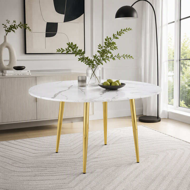 Table de salle à manger ronde extensible avec pieds en métal, Gold