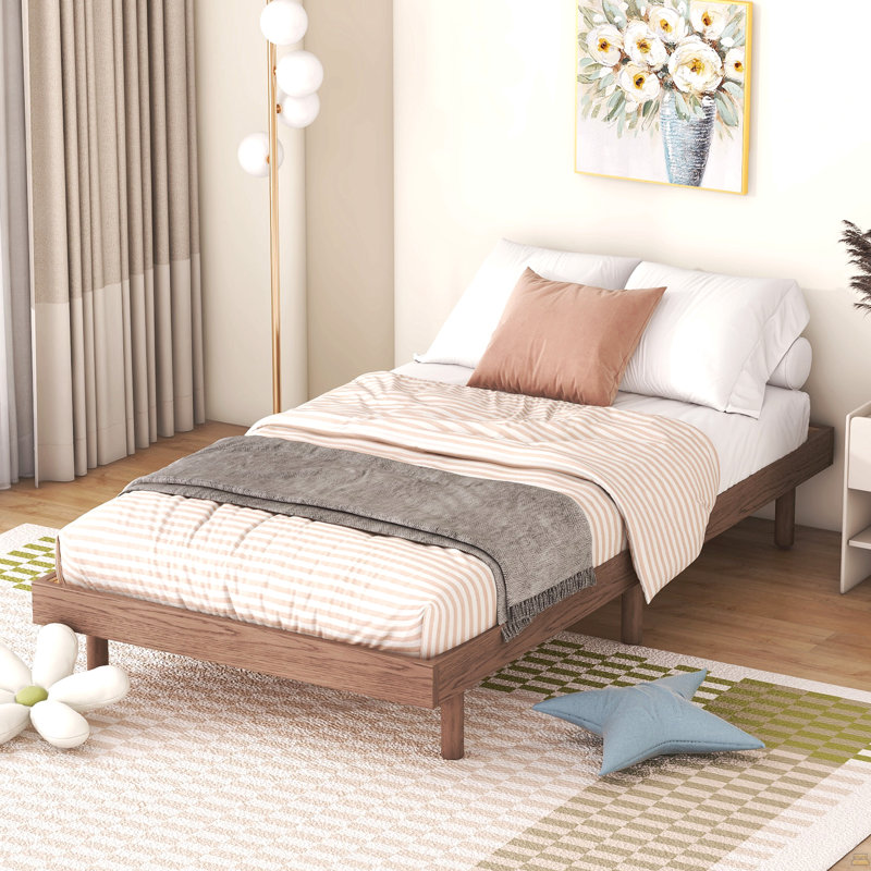 Base de lit plateforme flottante simple, Noyer, Lit simple