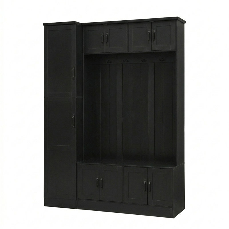 79'' Tall Modern Hall Tree With Shoe Storage, 4-In-1 Entryway Bench With 6 Cabinets, 4 Coat Hooks & Adjustable Shelf For Hallway, Living Room