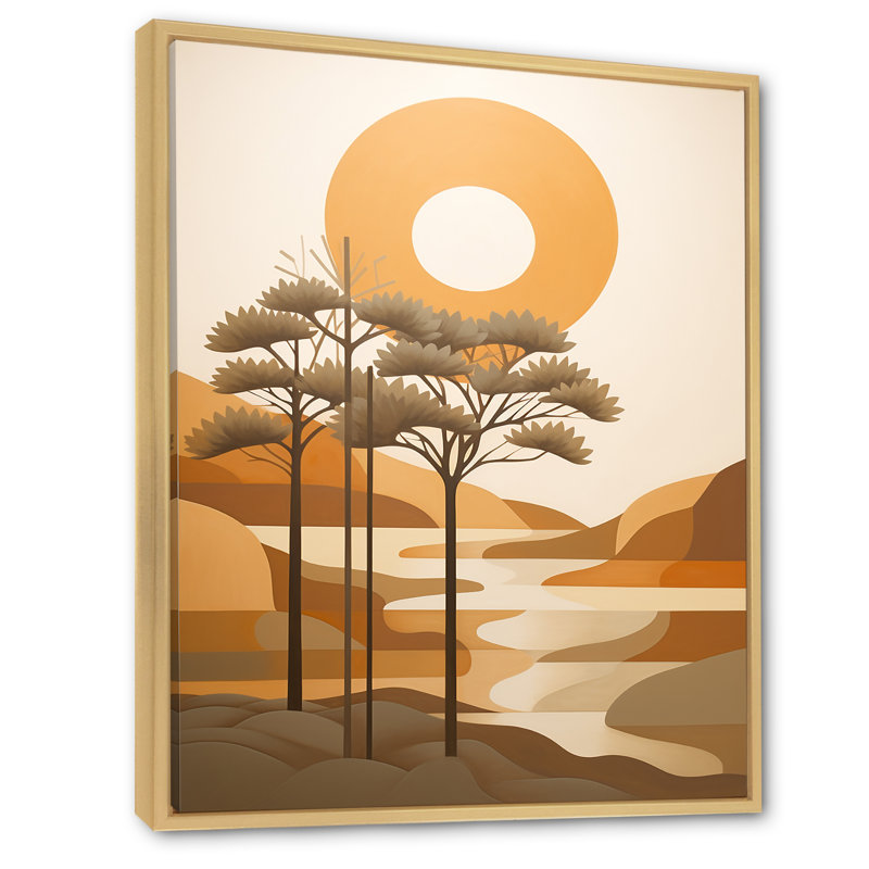 " Full Moon over Olive Trees Retro " Print, 40" H x 30" W x 1.5" D, Natural Floater Framed