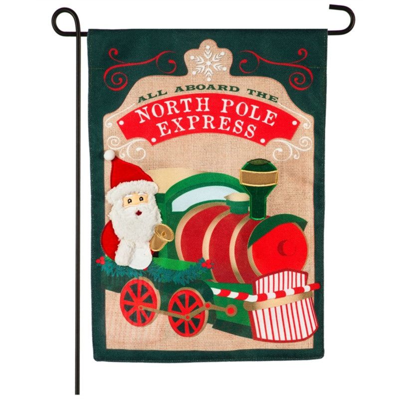 Drapeau de jardin en toile de jute 15 x 9 po North Pole Express