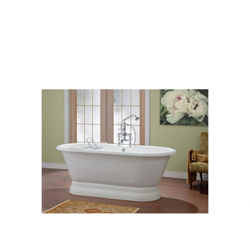 Regal 68'' L Soaking Bathtub, Cast Iron Pedestal Base, White Interior with White Exterior