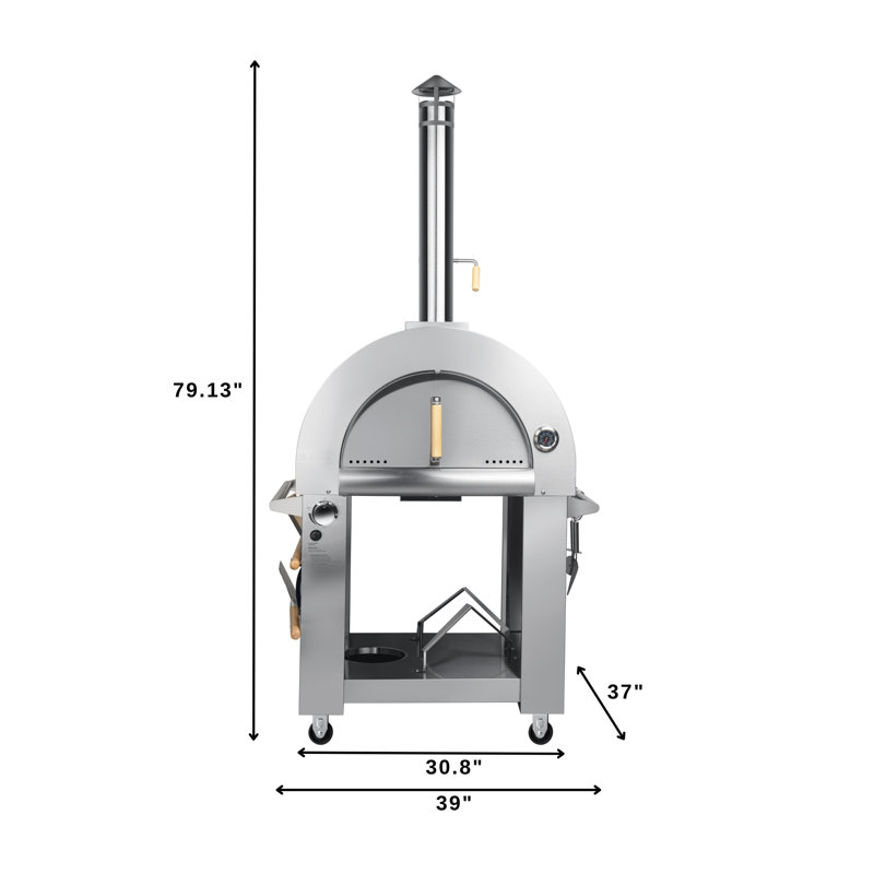 32-Inch Stainless Steel Dual Fuel Outdoor Pizza Oven with Casters