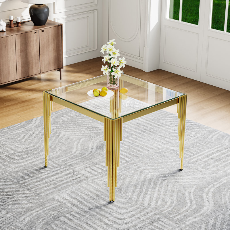 4 - Person Square Glass Top Dining Set, Clear, Black/Gold, Gold