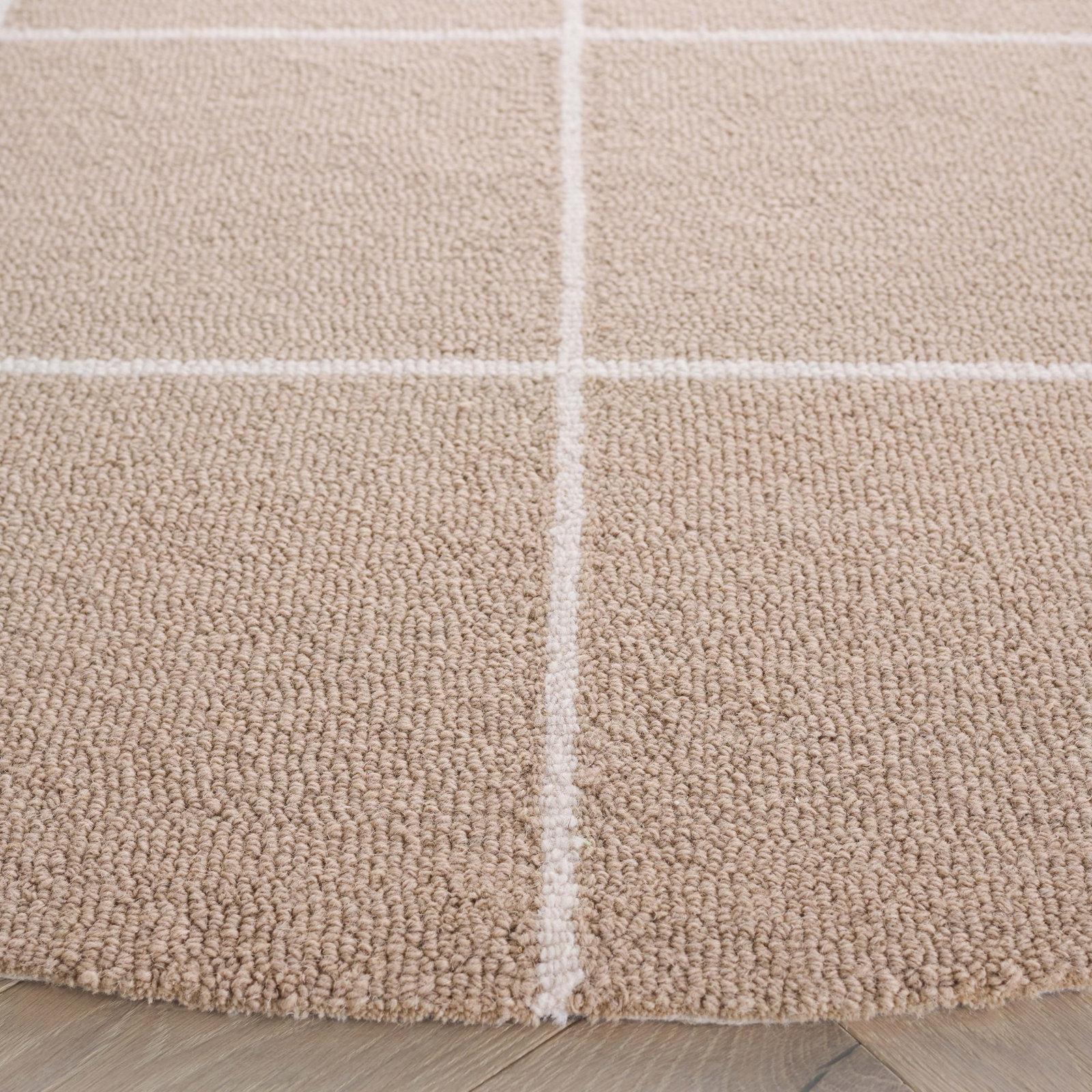 Beige Ivory Hand-Tufted Wool Rug, Round 6'