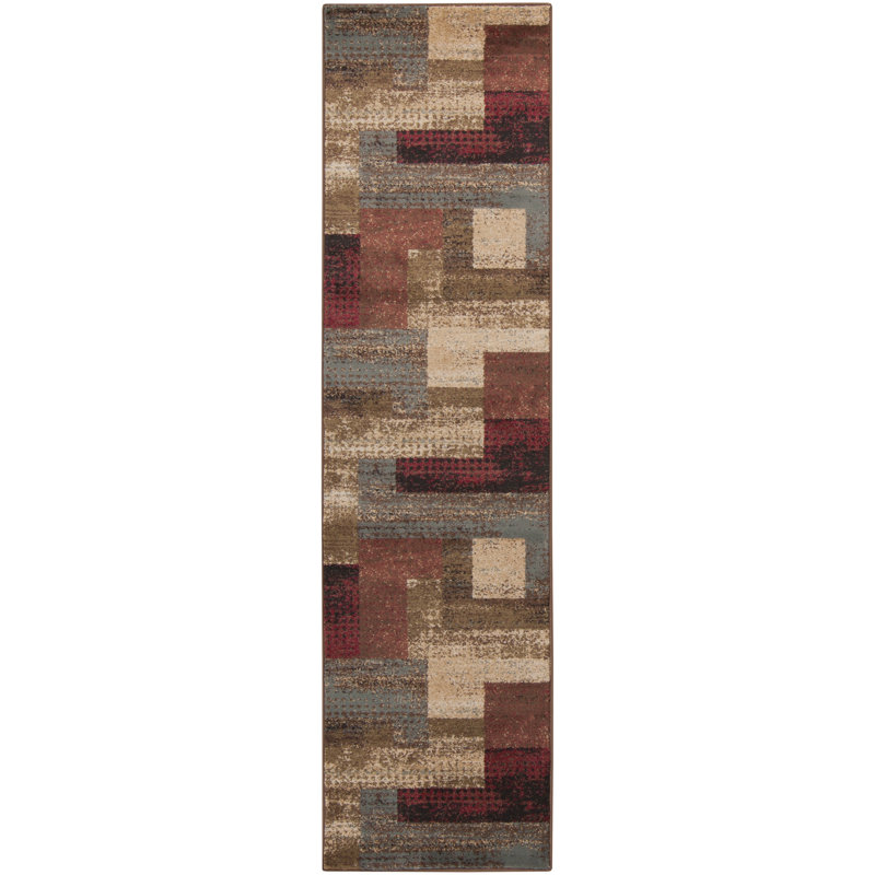 Tapis à motif géométrique brun Fegan, Tapis de couloir 2 pi x 7 pi 5 po