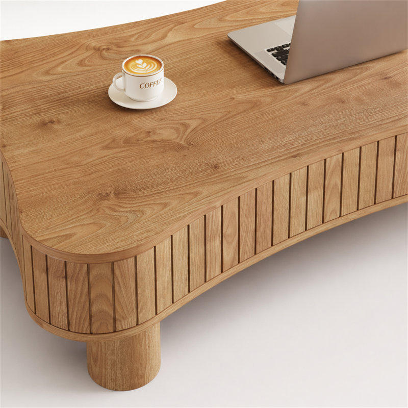 Table basse à plateau relevable pour salon 42 po - Rangement caché à panneau cannelé, Marron clair
