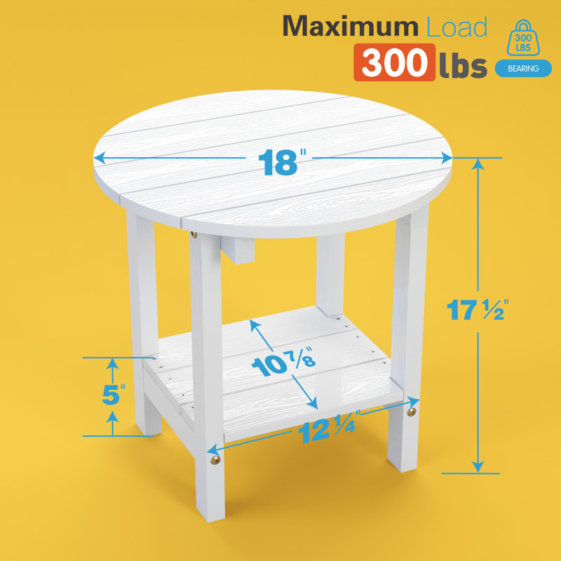 Round Outdoor Side Table Adirondack Plastic/Resin Patio Side Table Weather Resistant End Table With Storage Shelf(Set Of Two)