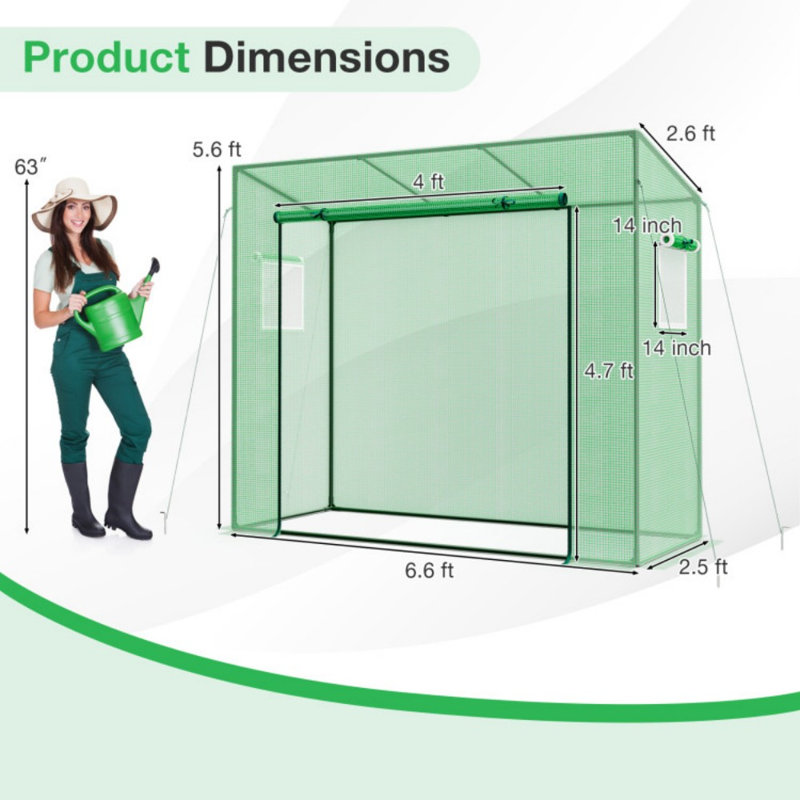 Outdoor Portable Walk-In Greenhouse With PE Cover Heavy-Duty Metal Frame Roll-Up Zipper Door