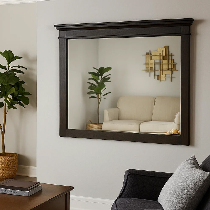 Miroir en bois, 34,75 po x 42,25 po, Gris anthracite