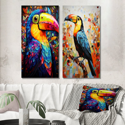 Yellow And Blue Tropical Toucan Jungle I - Toucan Canvas Prints Set Of 2
