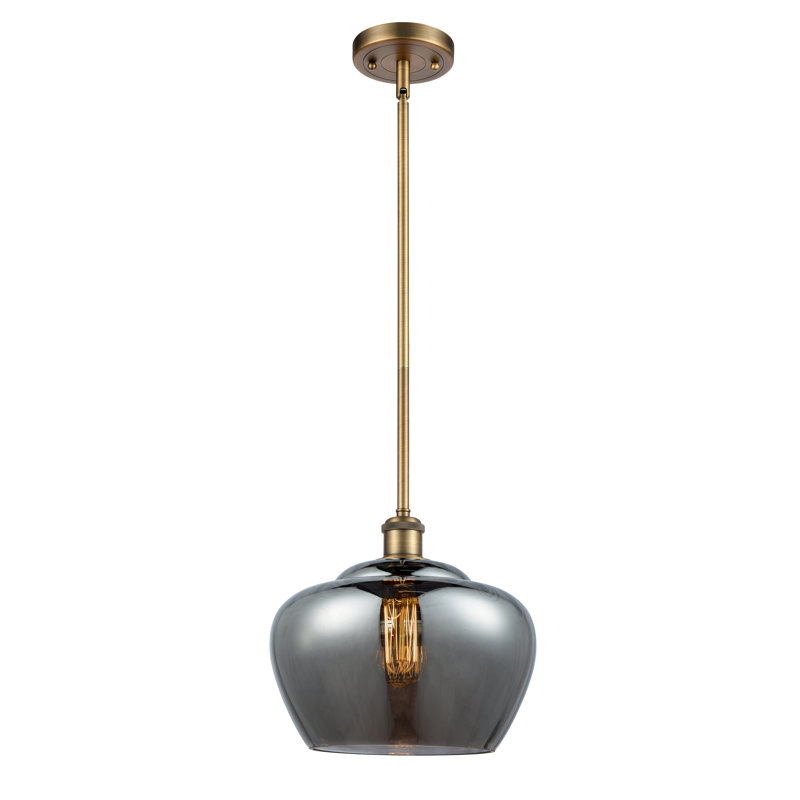 Mini-luminaire suspendu 11 "à 1 lumière Ballston Fenton, Plaqué couleur fumée, Laiton brossé, Ampoule non incluse