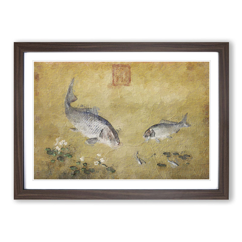 Plants & Fish by Lang Shining - Picture Frame Painting Print, 48cm H x 65cm W x 2cm D, Walnut Framed