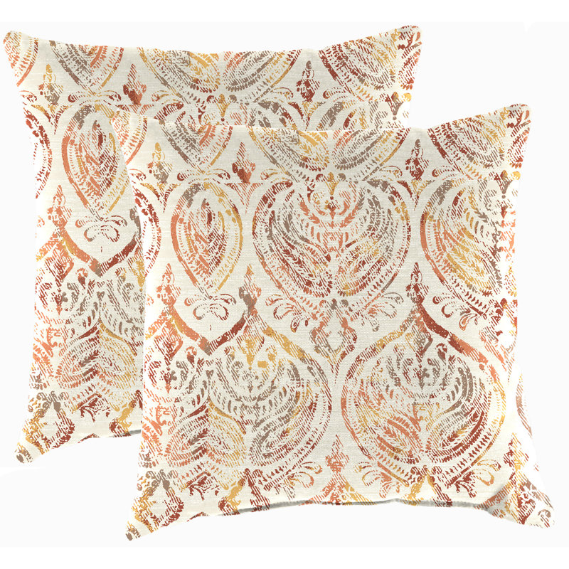 20" x 20" Everest Caramel Red Ikat Outdoor Throw Pillow with Welt (Set of 2), Caramel Damask