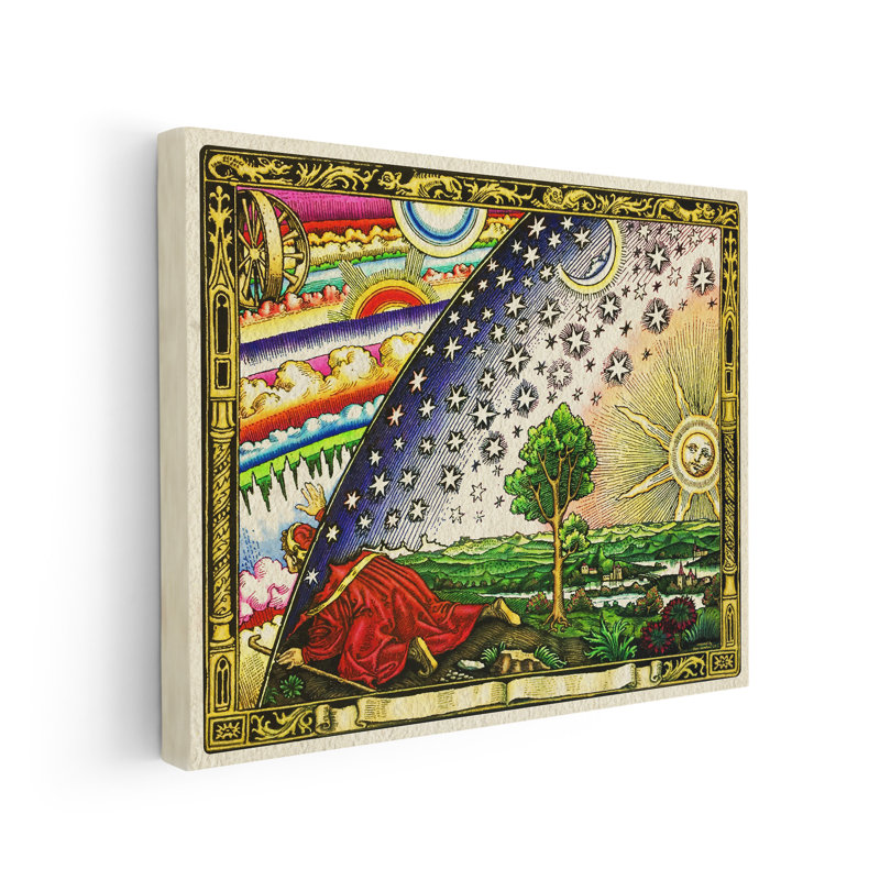 Flammarion gravant une carte de la terre, Sans cadre, Canevas, H 08 po x l 10 po