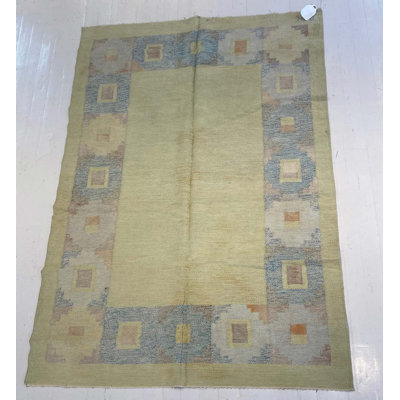 Vintage One-of-a-Kind Rectangle 4'8" X 8'1" 1950s Wool Area Rug in Yellow