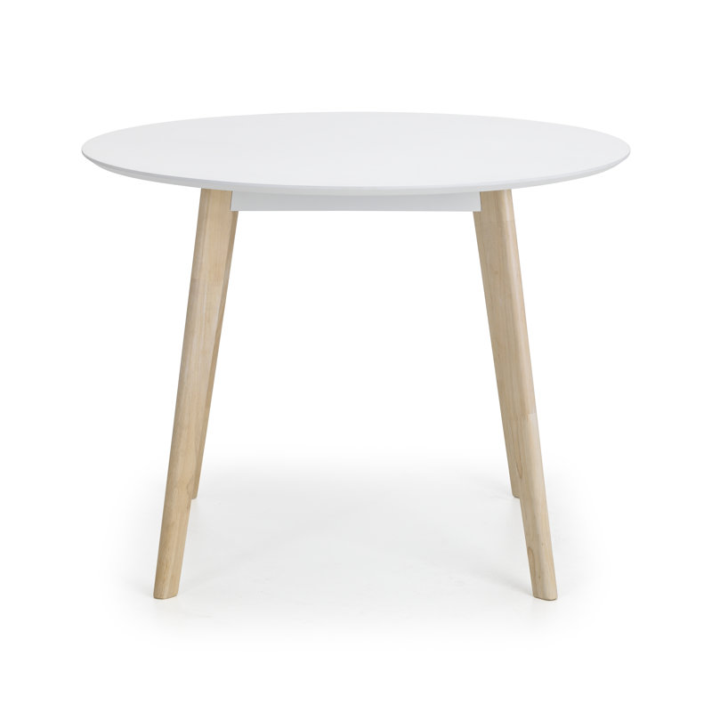 Aramis Round Solid Wood Base Dining Table, Limed Oak, White
