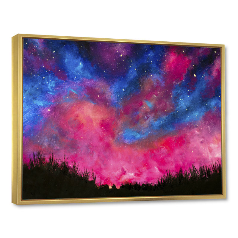 Aurore boréale en bleu et rose - reproduction sur toile flottante, H 8 po x l 12 po x P 1 po, Cadre flottant doré