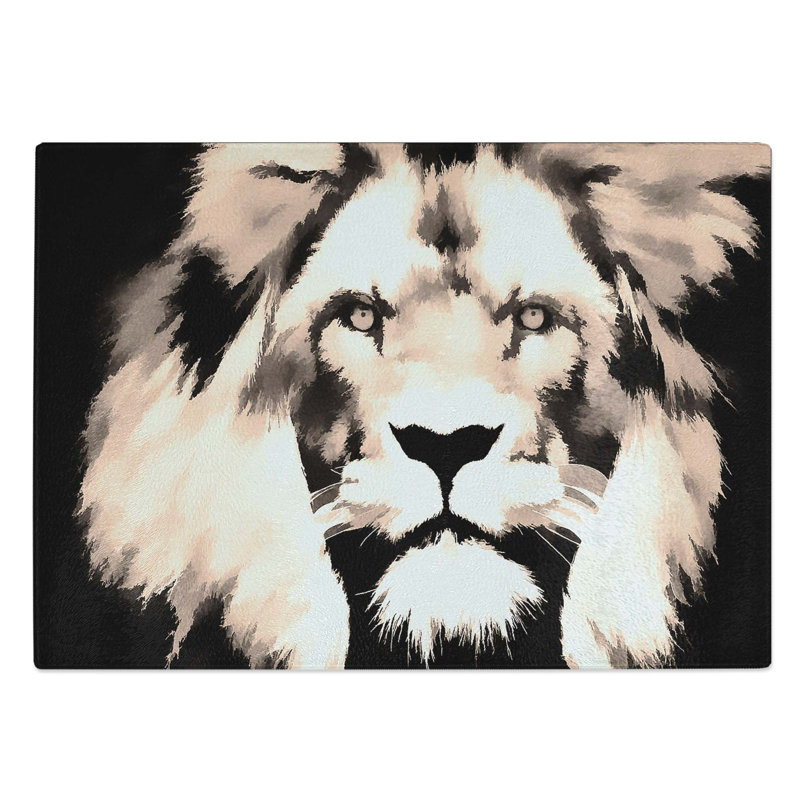 Glass Lion in Abstract Chopping Board, 28.5 cm W x 20 cm L