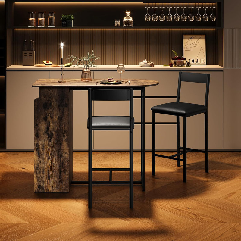 Bar Table And Chairs, Tall Dining Set For 2, Storage Shelves For Space-Saving, Brown