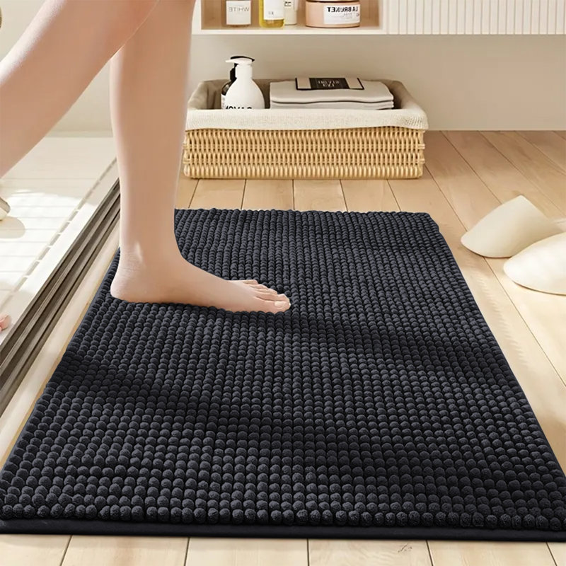 Neance Rectangle Non-Slip Bath Mat Chenille doormat , Black, 40cm W x 60cm L