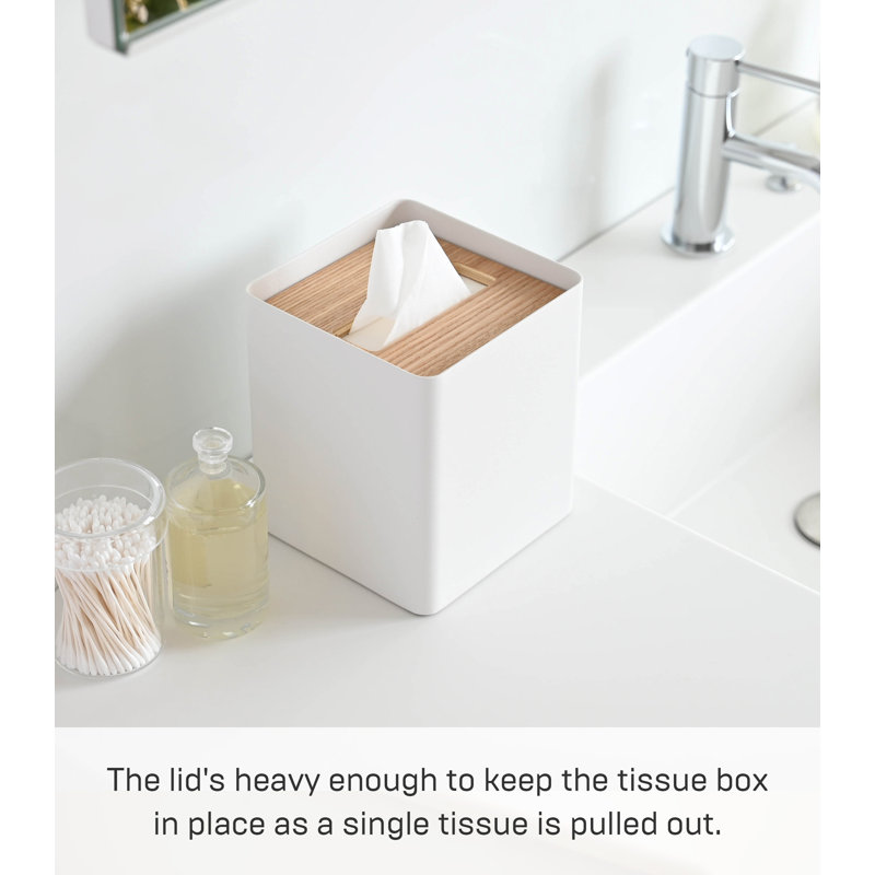 Ash Steel Square Tissue Box Cover with Wooden Lid