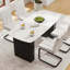 Table de salle à manger rectangulaire en verre trempé avec motif en marbre et base noire à double piédestal-674401424