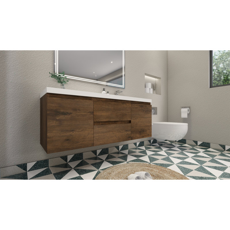Single Bathroom Vanity with Acrylic Top, Rosewood