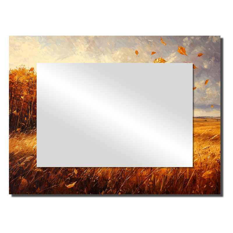 Autumn Windy Prairie Leaves I - Art mural miroir décoratif floral - imprimé sur métal, 24" x 32"