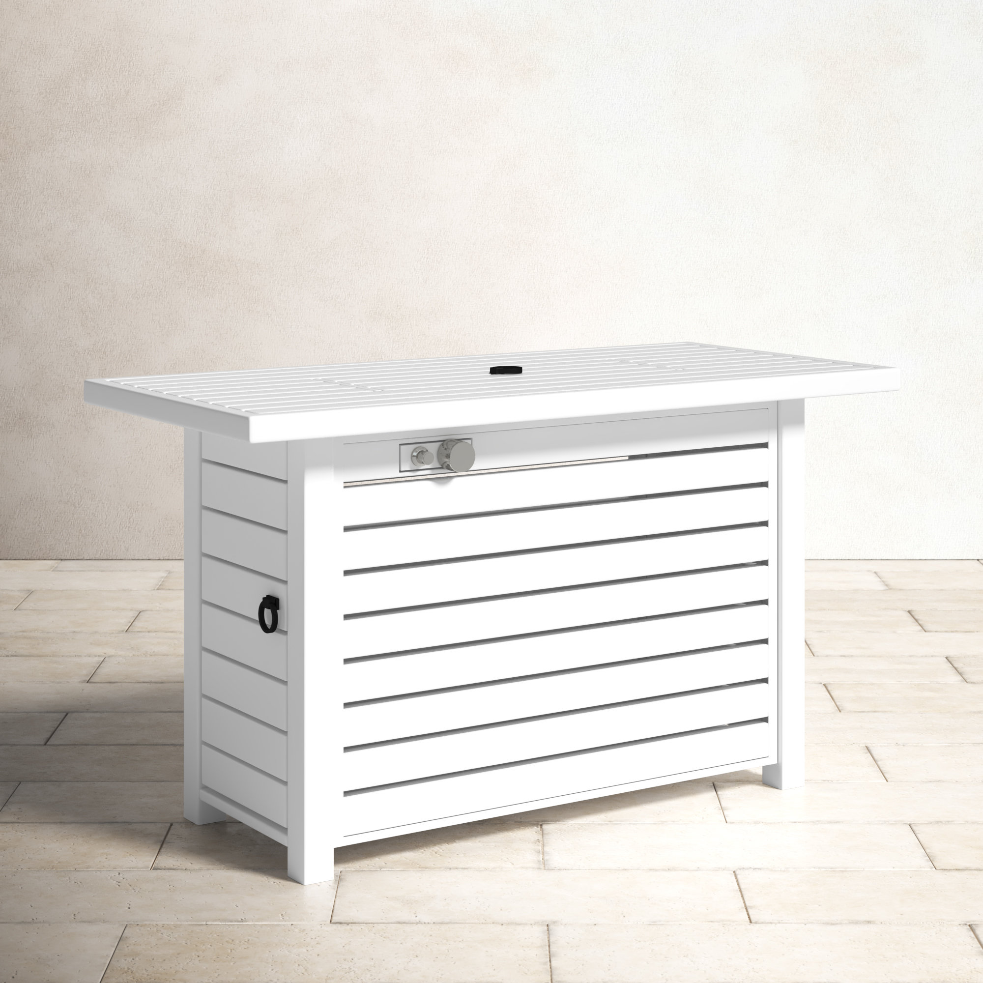 Casselton Rectangle Fire Pit Table, White, 25" H x 42" W x 20" D