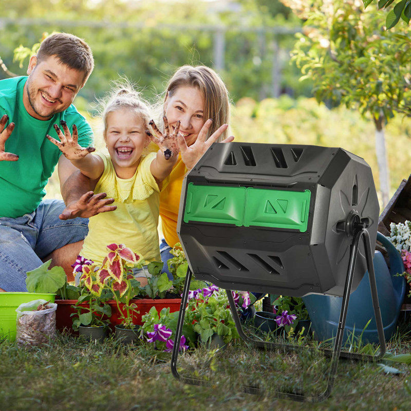 Green and Black Dual Chamber 360° Rotating Compost Bin